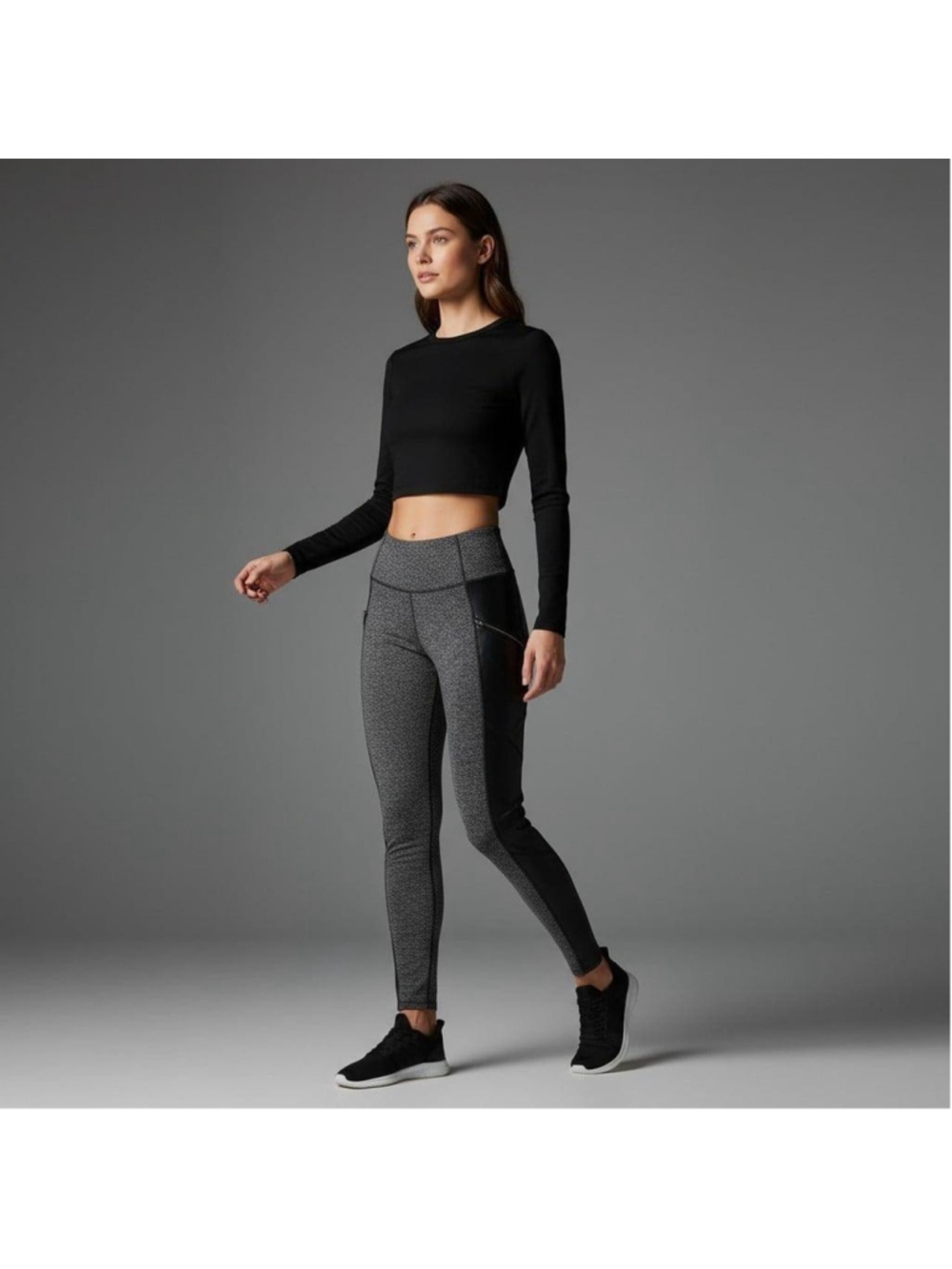 Athleta Herringbone Luxe Metro Drifter Leggings SZ M Faux Leather Side Panel EUC